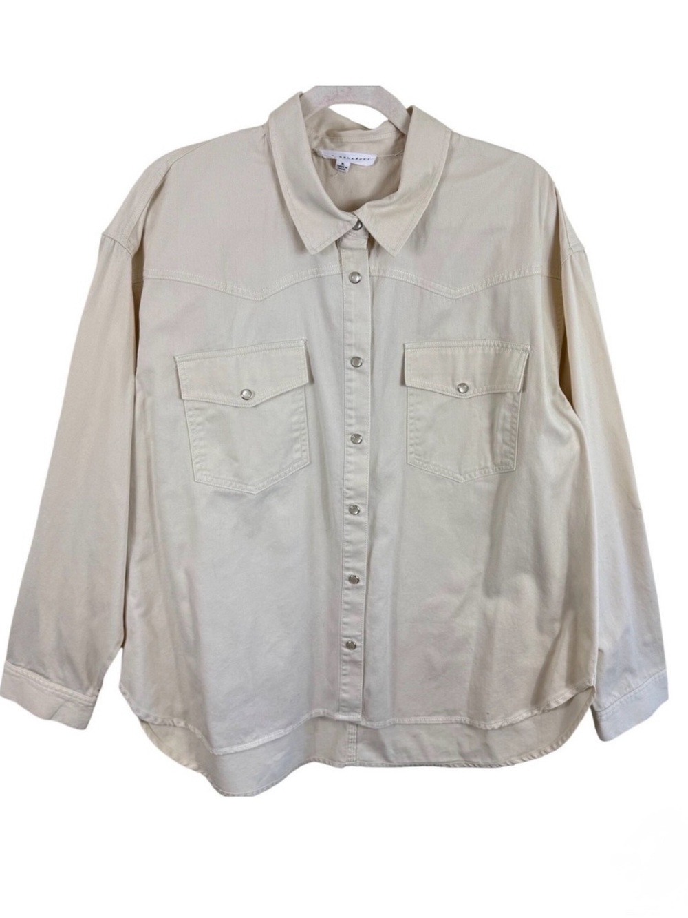 Jane + Delancey‎ Womens XL Cream Cotton Western Snap Button Down Roll Tab Shirt